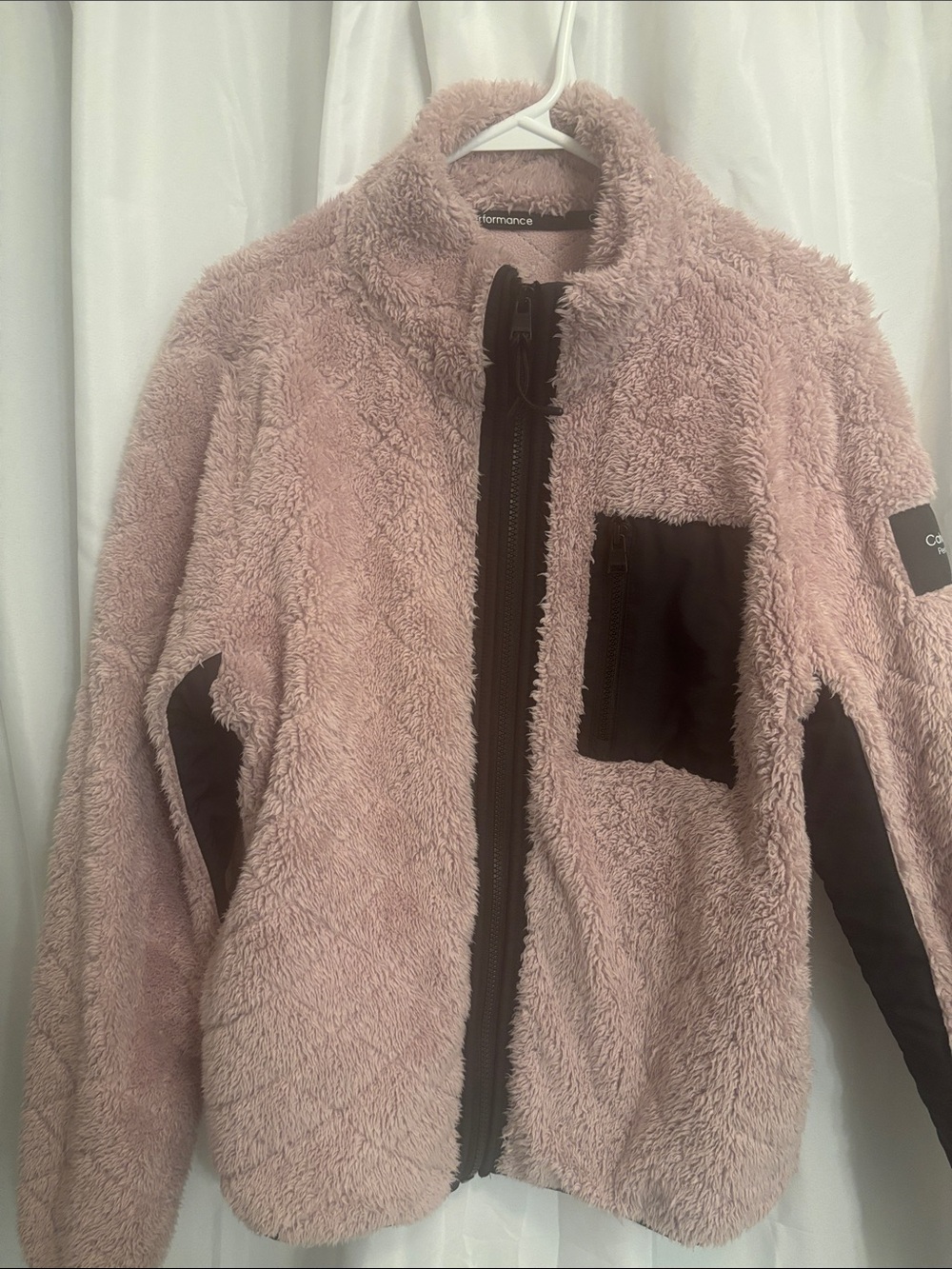 Calvin Klein Women's XL Pink Plush / Black Zip-Up Jacket in Dusty Pink